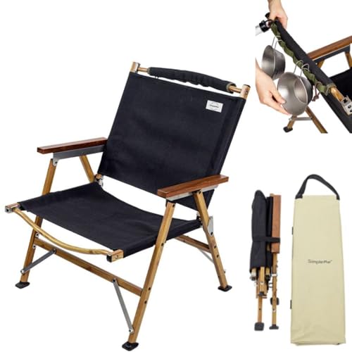 シンプルミー Simplemeカーミットチェアキャンプ ローチェアアルミ 軽量折りウォールナットチェア 耐荷重120kg シート高31.5cm ベルクロ