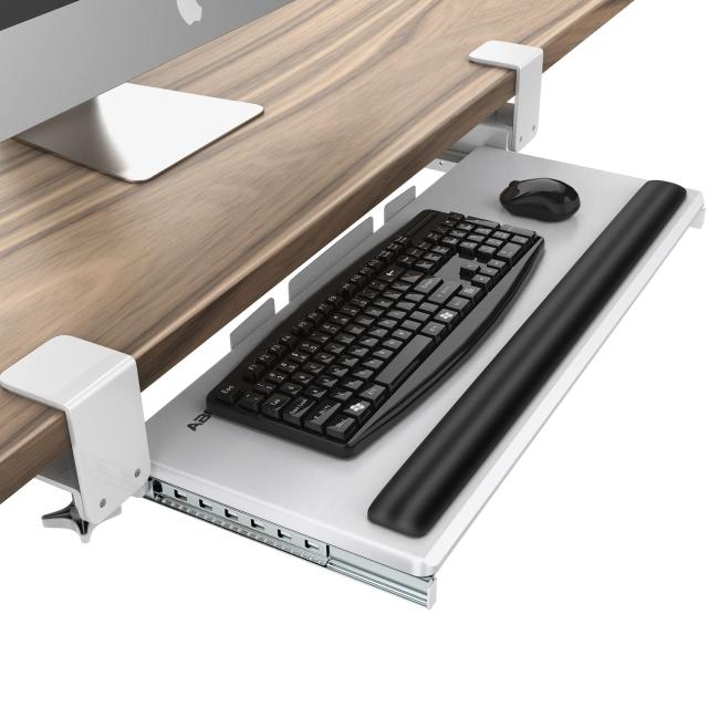 AboveTEK 大型キーボードスライダー 後付け キーボードスタンド リストレスト付き 頑丈なCクランプ式 キーボードトレイ デスクエクステン