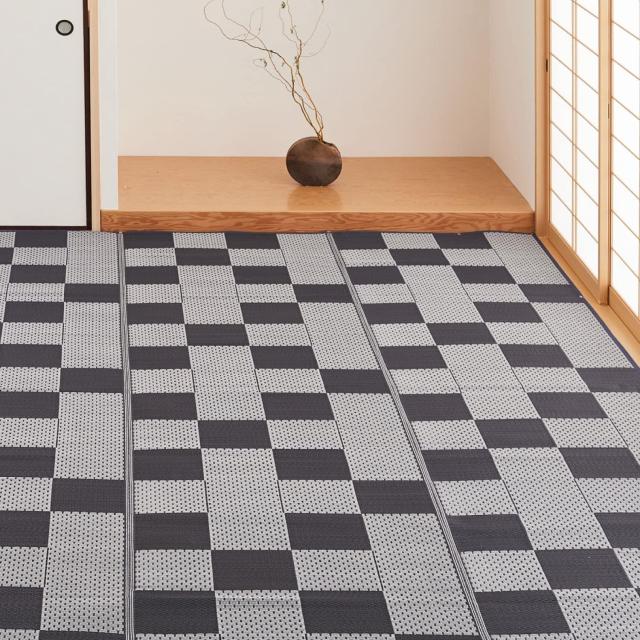 萩原 洗える い草風カーペット グレー 江戸間15畳 約435X528cm 「矢倉」 ラグ 花ござ モダン 和風 市松柄