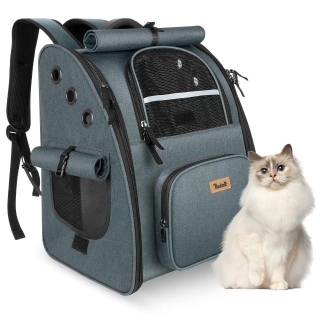 Tresbro 猫 リュック ペット 【第二世代アップグレード版】ロック式ファスナー・3面カーテン付きの ペットキャリー 犬 通気性 猫 きゃりの通販は 6,349円
