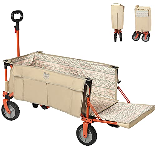 TIMBER RIDGE アウトドアワゴン 折り畳み 長物対応 ワンタッチ収束式 耐荷重100kg 自立収納 大容量 収納ポケットつき キャリーワゴン ア