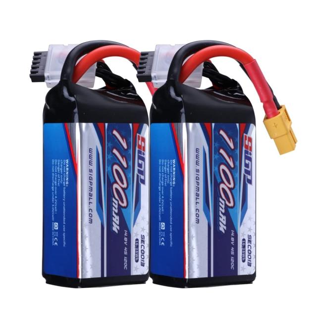 2ユニットSIGP 4S リポバッテリー 14.8V 1100mAh 120CソフトパックXT60プラグ付きRC FPVドローンヘリコプター飛行機クワッドコプター用