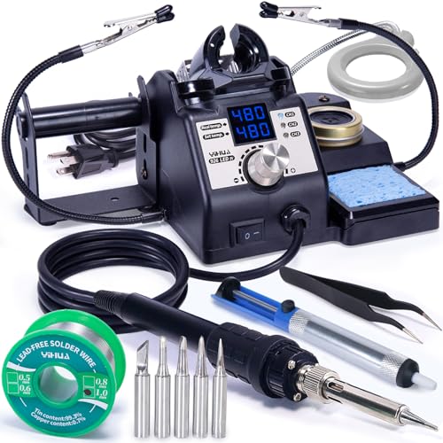 YIHUA 926LED-IV はんだこて デジタル表示 クリップと拡大鏡付き ダイヤル式（温度制御可 90°C ~ 480°C） スリープモード プリセットモ