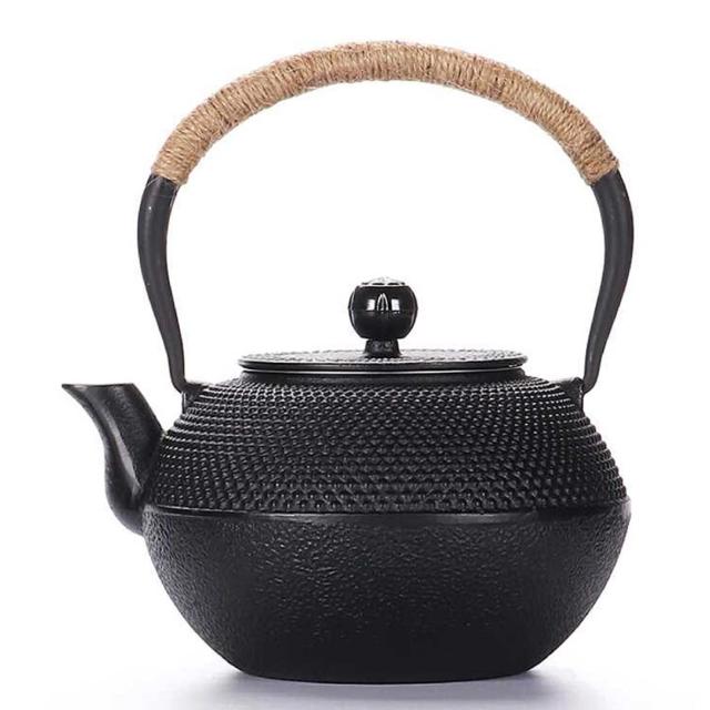 HwaGui 鉄瓶 急須 おしゃれ ih 鉄やかん 鉄分補給 鉄びん 霰・黒 1200ml (鉄瓶 1.2L)