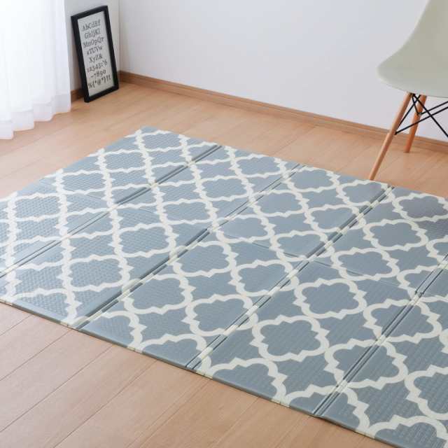 萩原 ラグ クッションプレイマット 約148×196cm 「エクスモロッコ」 撥水 水拭きできる 両面仕様 コンパクト収納 袋付き