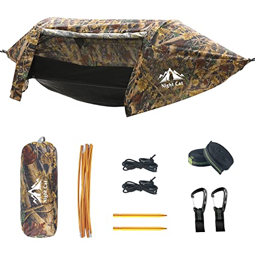Night Cat 防水ハンモック テント 蚊帳付き フライシート付き キャンプ 軽量 簡単設営 虫対策 通気 耐水圧PU4000mm 1 2人用 耐荷重200kg