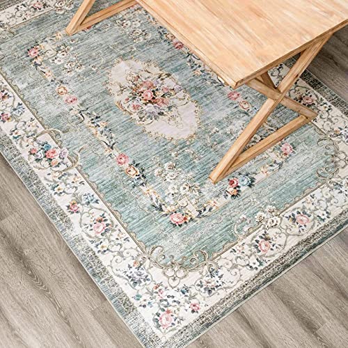 DECOMALL カーペット 3畳 ペルシャ絨毯風 ラグ マット 160X230CM 洗える 花柄 オールシーズン 軽量 グリーン 緑 滑り止め 防ダニ 防臭 床の通販は