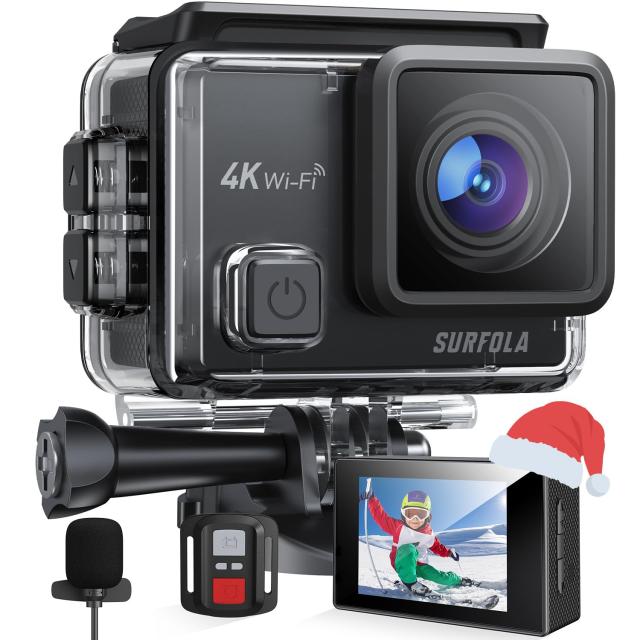 Surfola アクションカメラ 4K 30fps 20MP EIS手ぶれ補正 デュアルカラースクリーン 水中カメラ スポーツカメラ マイク付 170度魚眼レンズ
