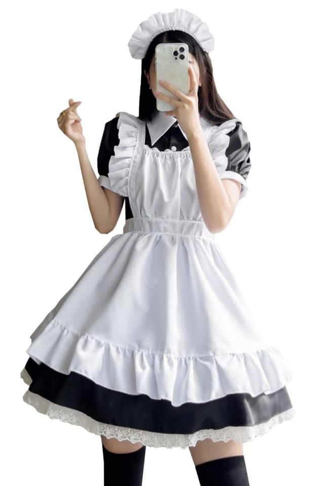 [FULINE] メイド服 英国風 コスプレ衣装 半袖 コスプレ衣装 女装 仮装 ゴスロリ ワンピース ショートスカート 大きいサイズ ショート 2XLの通販は 4,720円