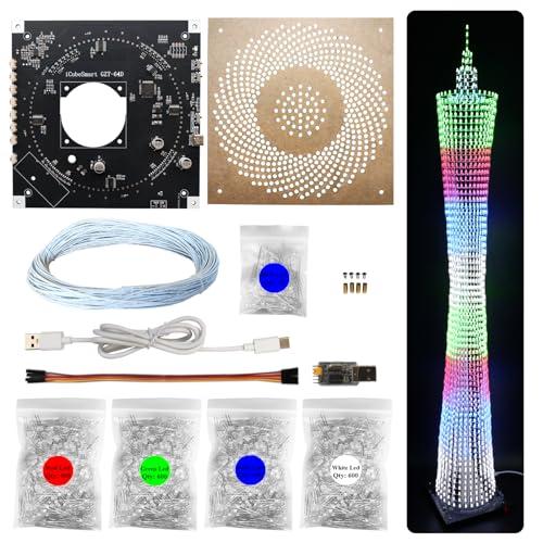 iCubeSmart LEDカントンタワーモデルDIY電子キット、LEDキューブモデルハンドメイドはんだ付けプロジェクトキット、64個のLEDサークル、