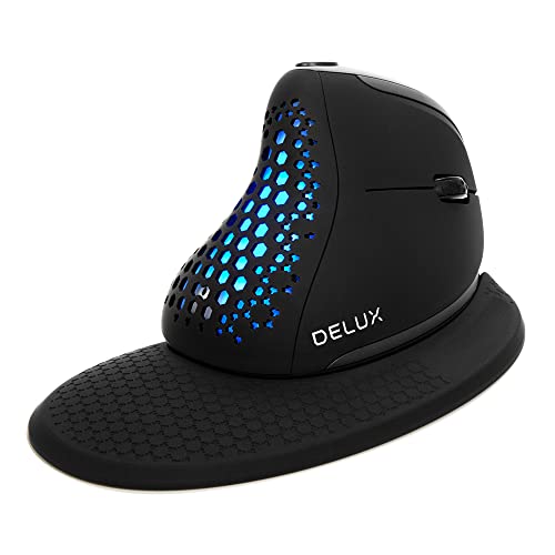 DeLUX Seeker ワイヤレスエルゴノミクスマウス、OLEDスクリーン、最大4デバイス接続、トライモード：有線/無線 2.4Ghz/BT、サムホイール