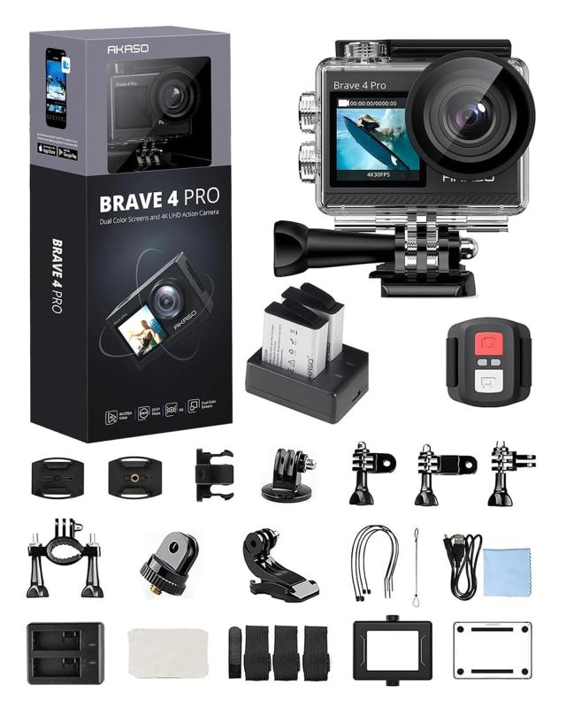 アクションカメラ AKASO 4K 20MP アクションカム WiFi 手ぶれ補正 スポーツカメラ 40M水中 防水カメラ リモコン/マイク対応 5Xズーム ウ