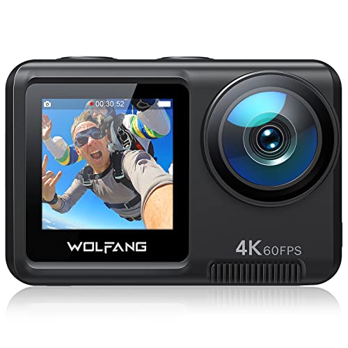 WOLFANG GA420 デュアルスクリーンアクションカメラ 4K 60FPS 24MP タッチスクリーン水中カメラ、EIS 付き 10M ボディ防水/40M 防水ヘルの通販は