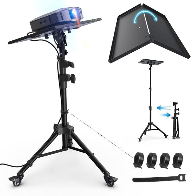 NODOCA プロジェクター台 三脚式 プロジェクター スタンド キャスター付 折り畳み棚板収納便利 能90°角度調整 75cm〜170cm 3段階 高さ調