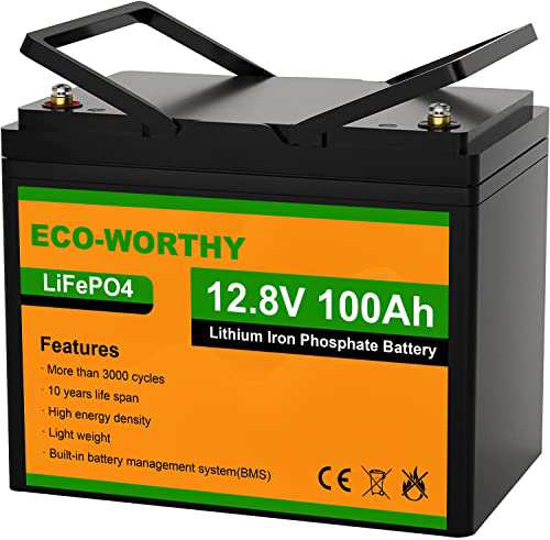 ECO-WORTHY リチウムイオンバッテリー 12V 100AH 1280Wh バッテリー リン酸鉄 リチウム電池 lifepo4 ディープサイクル 3000回 BMS保護 RV