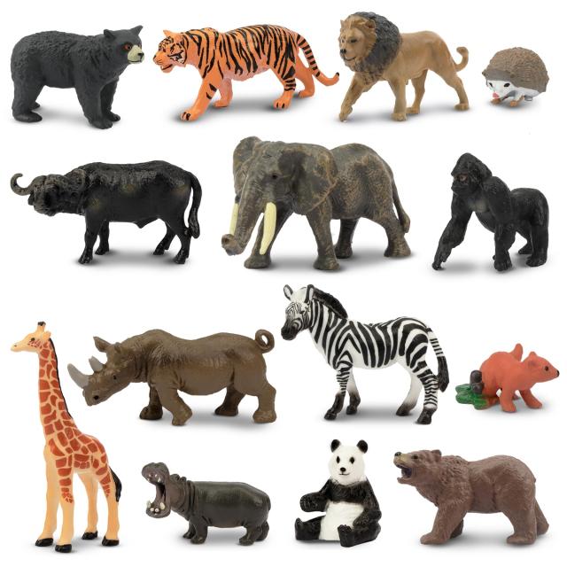 TOYMANY ミニ動物フィギュア 14PCSミニ野生動物フィギュアセット