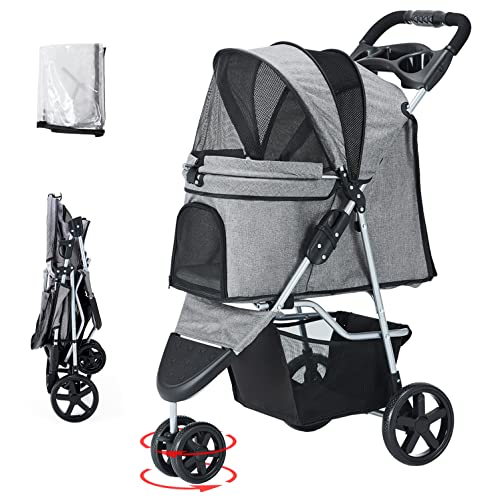 wangmao ペットカート 折りたたみ 3輪 犬用ベビーカー 猫犬兼用 多頭用 前輪360°回転 後輪ブレーキ付 組み立て簡単 介護用 ペットバギーの通販は