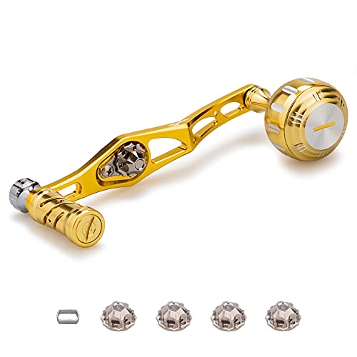 HEIGHTEN 改良型 70/45mm リール ハンドル シマノ(SHIMANO) ダイワ(DAIWA) アブ(Abu) ベイトリール 通用 V2.0 (ゴールド/シルバー(ノブ)の通販は 5,463円