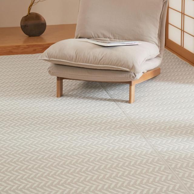 萩原 洗える い草風カーペット グレー 江戸間4.5畳 約261X261cm 「パスラッシュ」 ラグ 花ござ 子供部屋 ペット 保護 パステルカラー