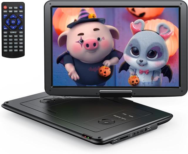 YOTON ポータブルDVDプレーヤー 16.9インチ YOTON DVDビデオプレーヤー 14.1インチHD液晶画面、デュアル高品質アンプ内蔵、4~6時間の長時
