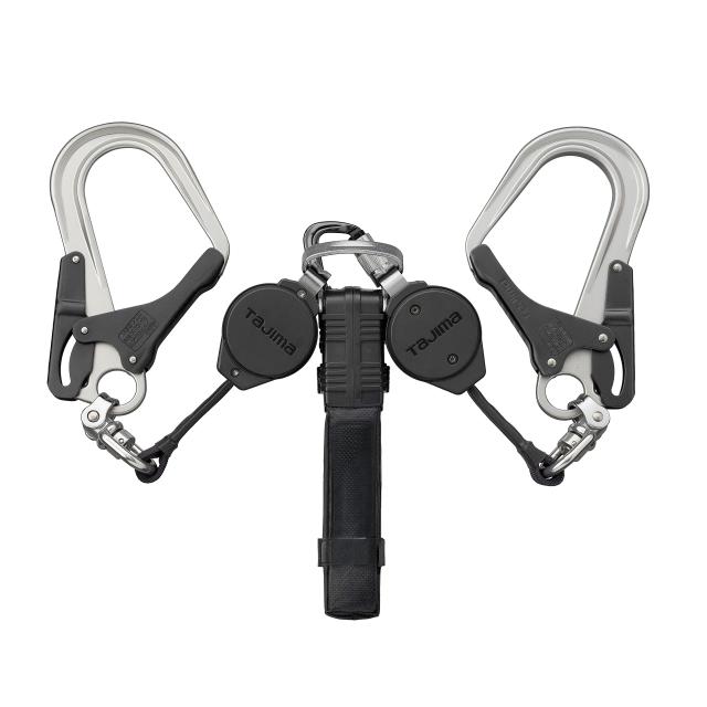 タジマ 新規格安全帯 ハーネス用ダブルランヤード ロック装置付き常時巻取 邪魔にならない小型巻取器 ランヤード長150cm アルミゲート採