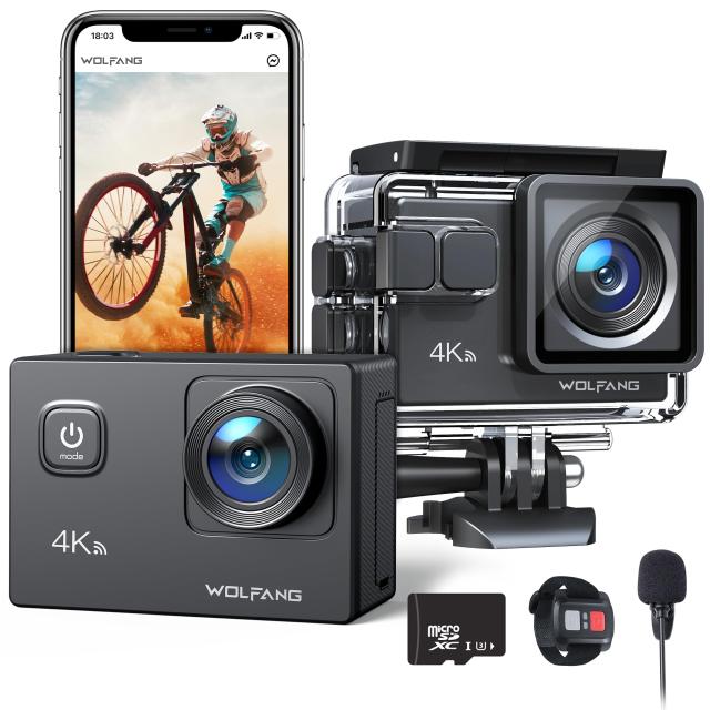 WOLFANG GA100 アクションカメラ 【32GBメモリーカード付き】 4K 2000万画素 防水40M 水中スポーツカメラ ウェアラブルカメラ EIS手振れ