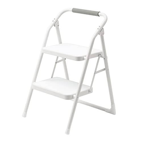 イーサプライ 脚立 折りたたみ 2段 踏み台 ステップスツール 持ち手付き 耐荷重150kg スチール製 重量4.7kg おしゃれ ホワイト EEX-KYA15の通販は 6,325円