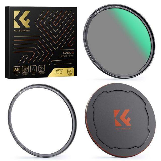 K＆F Concept 82mm マグネットND8+レンズキャップセット 磁気吸着 装着便利 日本製AGC光学ガラス 低い反射率 28層ナノコーティング 超薄型