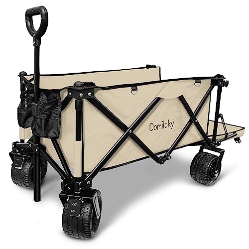Domiloky キャリーワゴン ブレーキ付き 大型タイヤ 耐荷重120kg 長物対応 キャンプワゴン 140L大容量 折り畳み 運動会 ビーチ 釣り BBQ の通販は