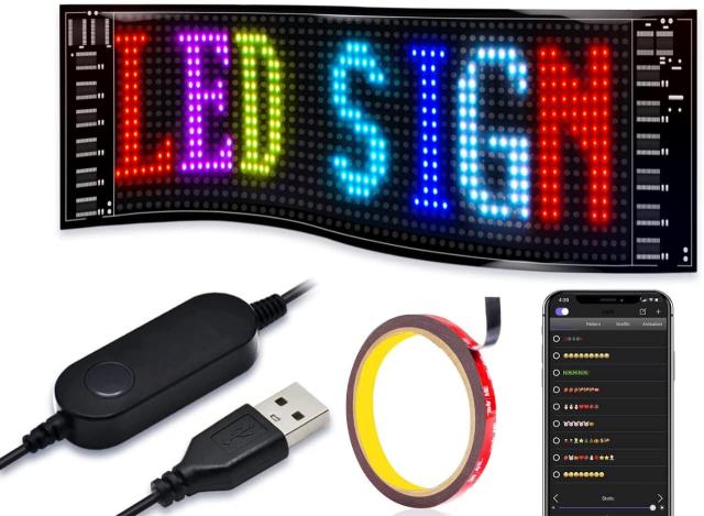 SUBORAWOS USB LEDカラーサイン スクロールメッセージボード LEDパネルカーサインディスプレイ Bluetooth アプリコントロール 折りたたみ