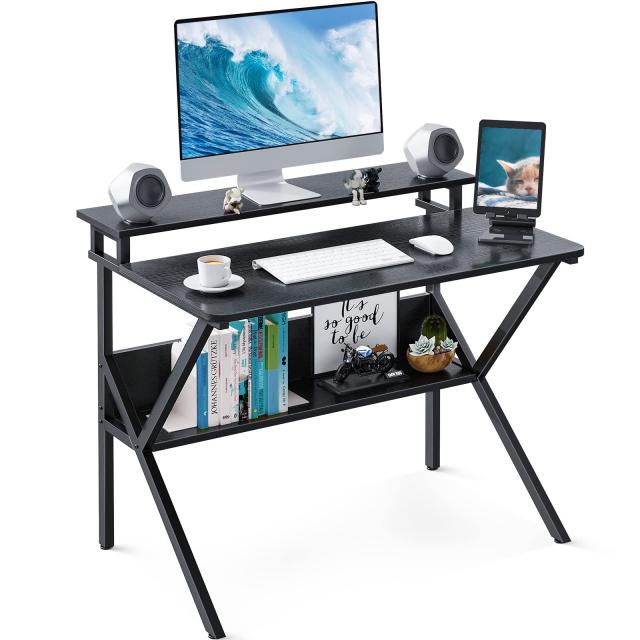 KKL 机 pcデスク パソコンデスク コンパクト モニター台付き 幅70cm×奥行60cm ゲーミングデスク 勉強机 小さい computer desk 棚付き テの通販は