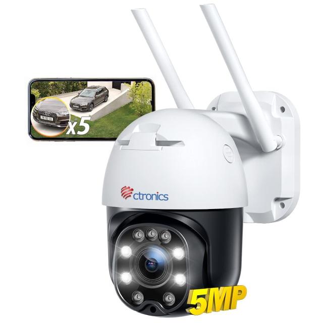 【5MP・5倍光学ズーム】Ctronics 防犯カメラ 屋外 自動追跡 ヒューマン検知 PTZ 360° プリセット機能 24時間常時録画 スマート暗視 スマ