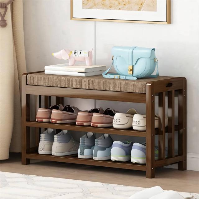 【特価セール】玄関ベンチ Yumcute 収納ベンチ シューズラック 幅60 竹 玄関ベンチ Yumcute 収納ベンチ シューズラック 幅60 竹製 2段式 下駄