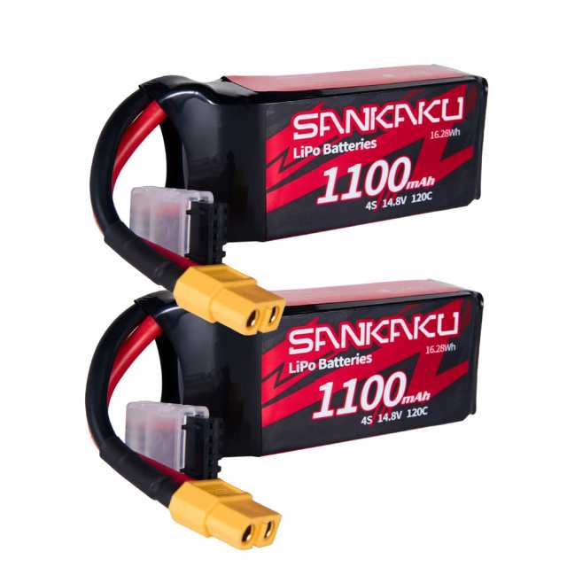 SANKAKU 2PCS 1100mAh リポ電池 4S 14.8V 120C ソフトパッXT60コネクター付き適用RC FPVヘリコプタードローンクワッドコプターレーシング