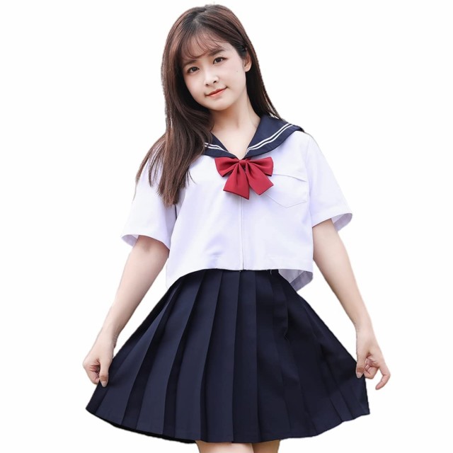 紺色 制服 SYRHSYB] セーラー服 本格制服 紺色の襟 半袖 JK 制服 女子高生 ミニ プリーツ スカート 学園祭 文化祭 金魚結び リボン 白二本  学生服 の通販はau PAY マーケット - ks-shop2 | au PAY マーケット－通販サイト