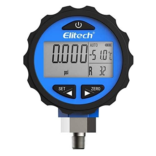Elitech PG-30Pro 冷媒用デジタル圧力計バックライト付き87+冷媒0-500 PSI 1/8 NPT、マニホールドゲージと互換性あり (ブルー)