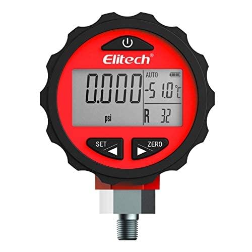 Elitech PG-30Pro 冷媒用デジタル圧力計バックライト付き87+冷媒0-500 PSI 1/8 NPT、マニホールドゲージと互換性あり (レッド)