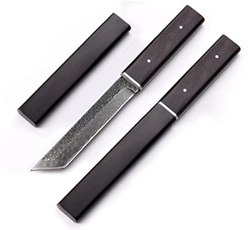 DCE 73層ダマスカスナイフ シースナイフ 【インクンシ・隠君子？】 黒檀鞘付ナイフ キャンプ アウトドア 山歩き バーベキュー