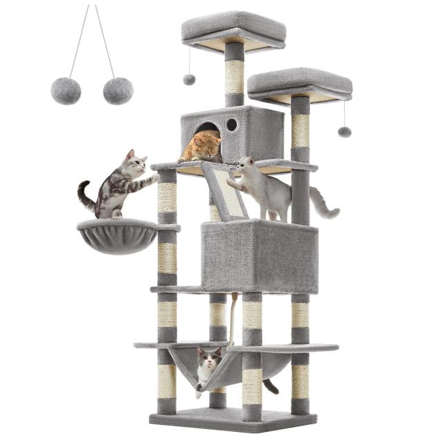 FEANDREA キャットタワー 大型猫用 人気 多頭飼い ハンモック スリム 省スペース 据え置き 高さ168cm PCT165W