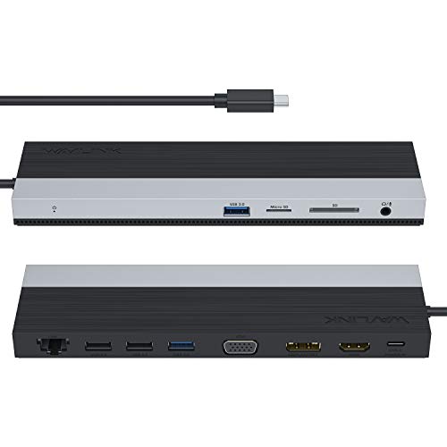 WAVLINK USB-C 4Kトリプル MST ドッキングステーション 100W 出力 USB3.0/USB-C 4K HDMI DP/VGAポート SD/TFカード 音声出力 アルミニウ