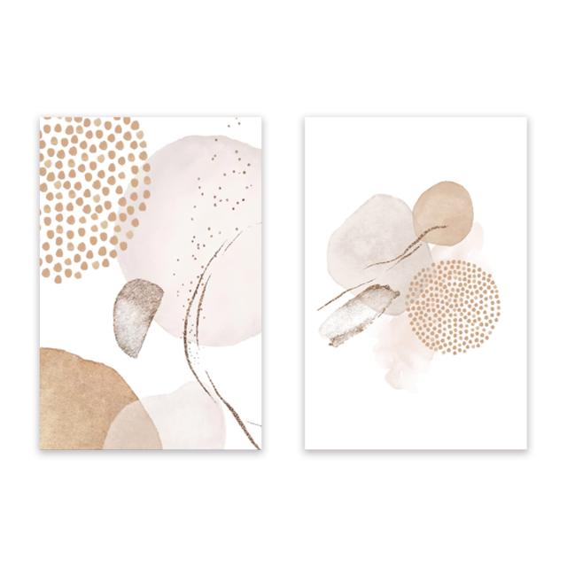 壁掛け 北欧 植物 木 ベージュ 抽象 絵画 2枚 額付き モノクロ アートポスター 部屋 装飾 壁絵 木枠付きの完成品 (40x60cm x2Pcs)