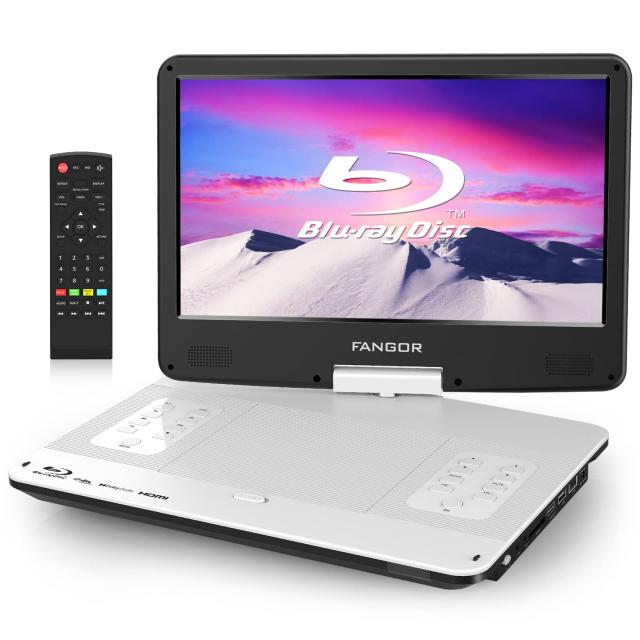 FANGOR ポータブルブルーレイプレーヤー 14.1インチ HDMI出力 270度回転式画面 充電バッテリー搭載 CPRM対応 途中再生 ３電源対応 3時間