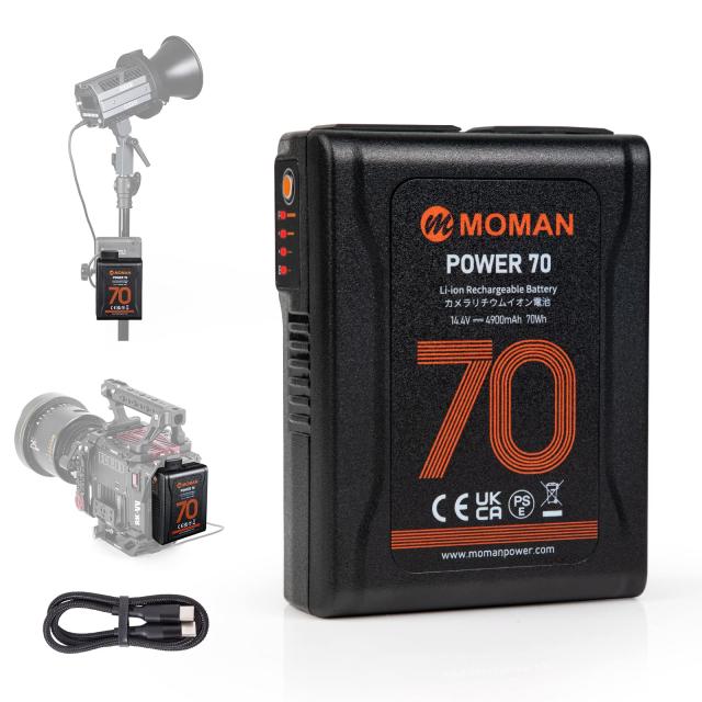 Vマウントバッテリー, 4900mAh USB-C入力/出力対応 Moman power 70 vマウントバッテリー 薄手 3.7cm厚さ コンパクト 65W usb-c出力対応 B