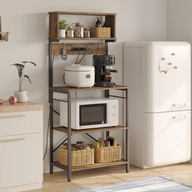 Bestier キッチンラック レンジ台 棚 レンジボード レンジおき台 ２口コンセント付き 幅60cm キッチン収納 オープンラック オープンシェの通販は