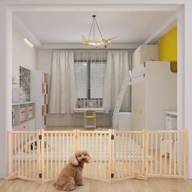 木製犬用ゲートペットフェンス、折り式バリア、ペット用家具フェンス 、安全柵 小型犬 中型犬 脱走防止 ガード 飛び出し防止 多頭飼い ペ