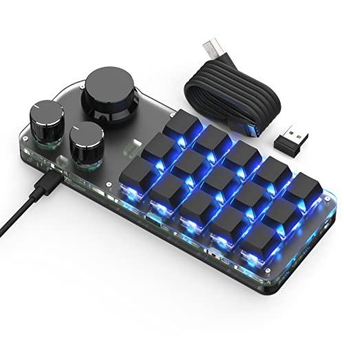 マクロキーボード 片手キーボード 15キー 回転ノブ付き【3種接続