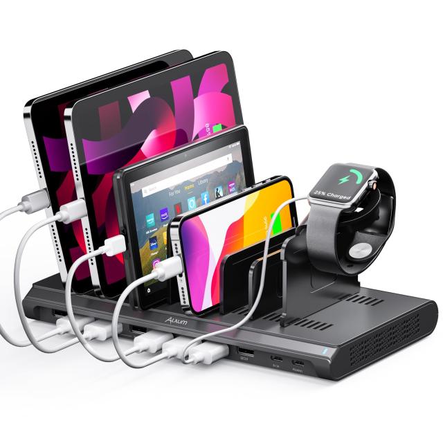 Alxum USB 充電ステーション 120W 10ポート IPad 充電スタンド 複数 QC3.0*1+USB C*1+PD 45W 急速充電 10台同時充電 PSE認証済 スマホ卓