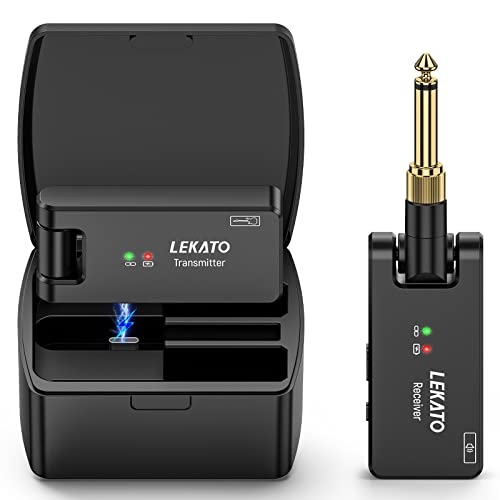 LEKATO ギター ワイヤレス ギターワイヤレスシステム ws-100 エレキギター 送受信機 3.5mmと6.35mm ステレオとモノラルプラグ付き 2.4GHz