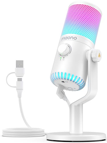MAONO USB コンデンサーマイク ゲーミングマイク PC マイク 専用ソフトウェア RGBライティング ヘッドホン出力端子あり 単一指向性 プラ