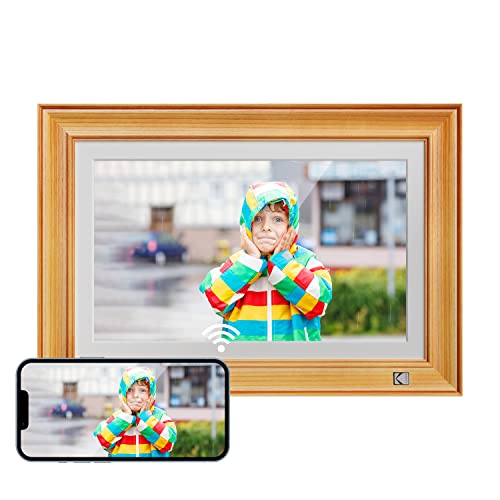 KODAK【新登場 FHD画質】14.1インチ Wifi 木製デジタルフォトフレーム 32GB タッチスクリーン 写真/動画/音楽再生 遠隔転送 リアルタイム